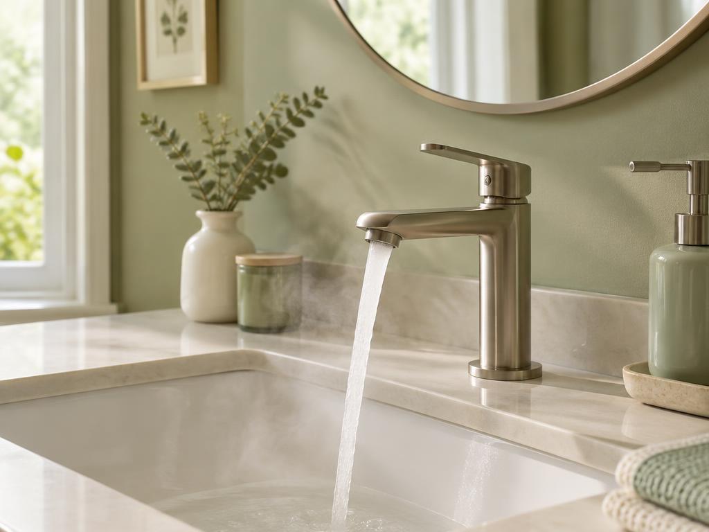 Bathroom faucet running water into a sink