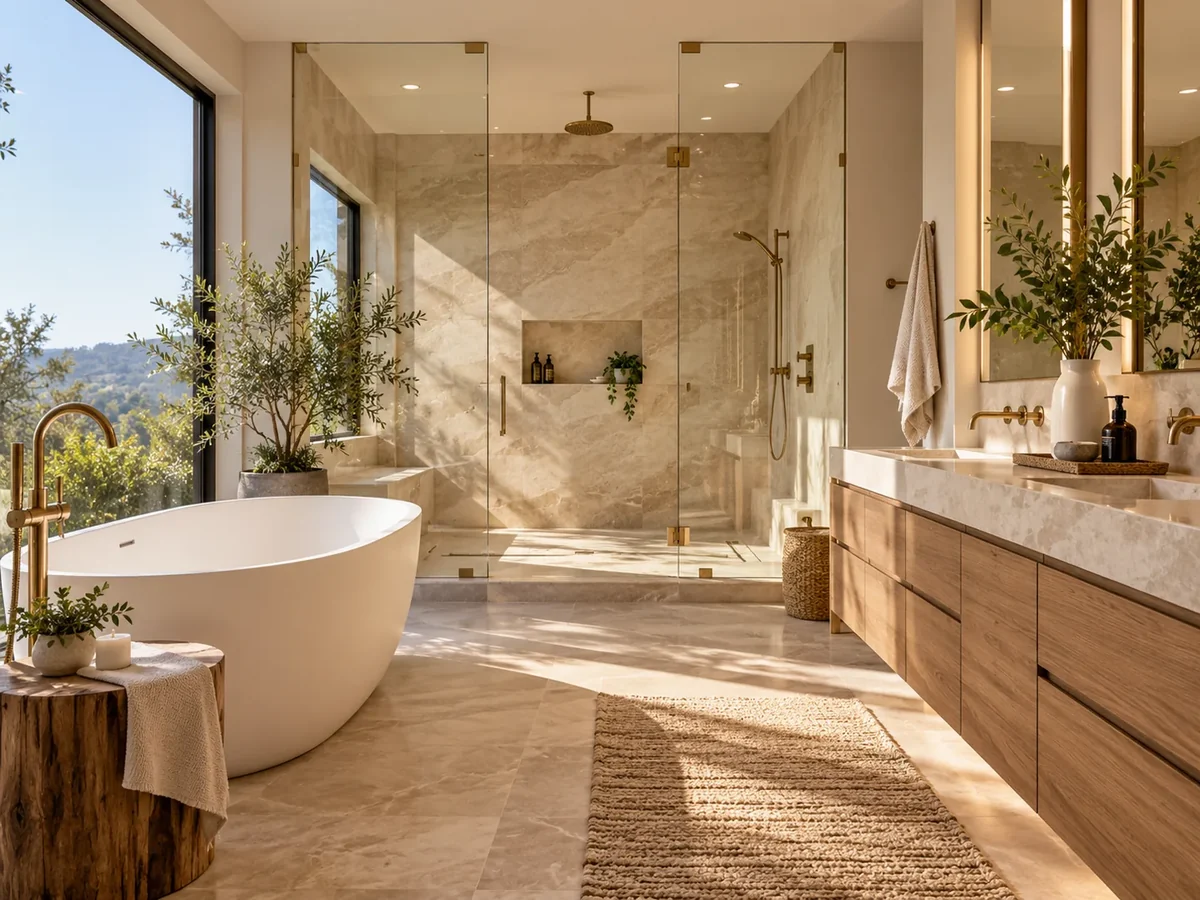 Contemporary bathroom vanity with polished fixtures