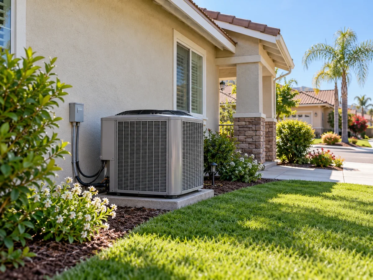 Southern California home exterior with air conditioning equipment