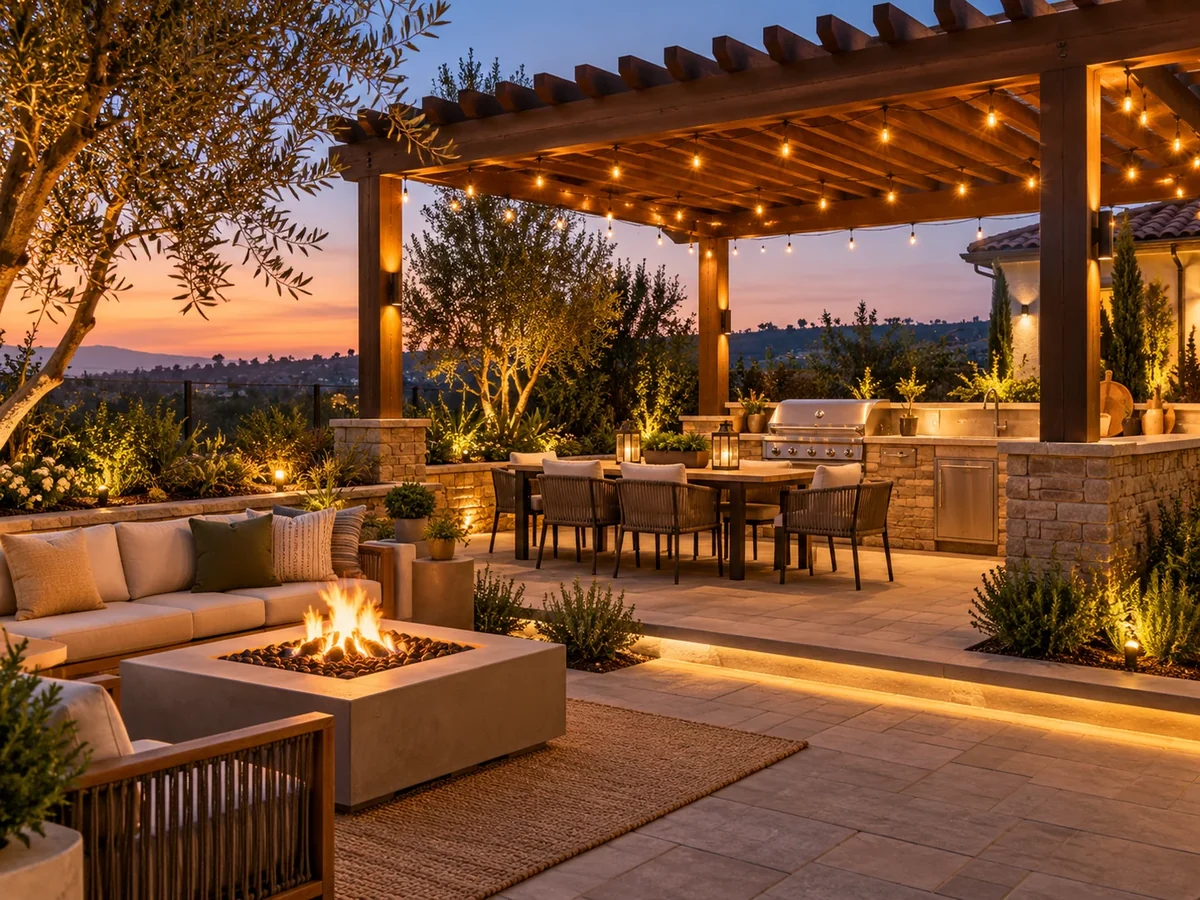 Landscaped Southern California outdoor living area