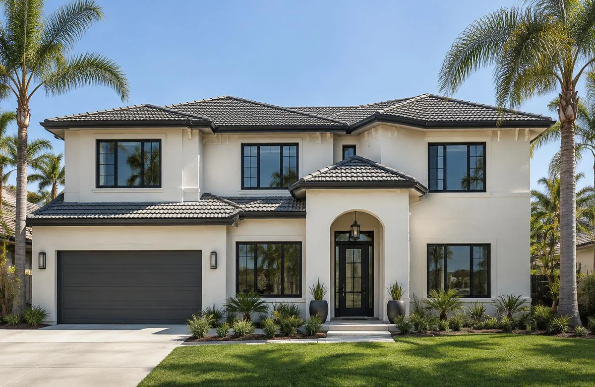 Illustrative home exterior with a new roof